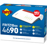 FRITZ! 4690 Routers inalámbricos Box 4690, Wi-Fi 7 (802.11be), Doble banda (2,4 GHz / 5 GHz), Ethernet, Rojo, Blanco, Router de sobremesa