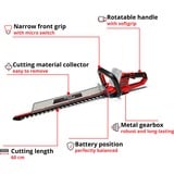 EINHELL GE-CH 18/60 Cuchilla doble 2400 W 2,9 kg, Cortasetos rojo/Negro, Batería, 2400 W, 18 V, 2,9 kg, 200 mm, 1080 mm
