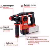 EINHELL HEROCCO Martillos perforadores, Martillo perforador rojo/Negro, Negro, Rojo, 2 cm, 2,2 J, 5500 ppm, Batería, 18 V