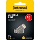 Intenso cMobile Line unidad flash USB 64 GB USB Type-A / USB Type-C 3.2 Gen 1 (3.1 Gen 1) Plata, Lápiz USB plateado, 64 GB, USB Type-A / USB Type-C, 3.2 Gen 1 (3.1 Gen 1), 70 MB/s, Girar, Plata