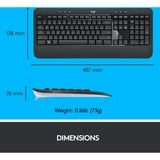Logitech 920-008685 teclado Ratón incluido Universal RF inalámbrico QWERTY Internacional de EE.UU. Negro, Juego de escritorio gris oscuro, Inalámbrico, RF inalámbrico, Interruptor de membrana, QWERTY, Negro, Ratón incluido