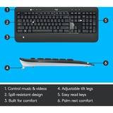 Logitech Advanced MK540 teclado Ratón incluido USB QWERTY Holandés Negro, Blanco, Juego de escritorio gris oscuro, Inalámbrico, USB, Interruptor de membrana, QWERTY, Negro, Blanco, Ratón incluido