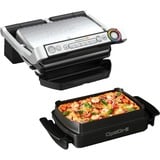 Tefal OptiGrill + GC714D parrilla eléctrica de contacto, Barbacoa de contacto plateado/Negro, Acero inoxidable, Rectangular, 600 cm², Aluminio, Termoplástico, Listo, Temperatura