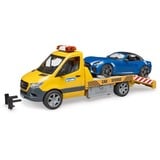 bruder MB Sprinter Transportador de autos con módulo de luz y sonido, Automóvil de construcción naranja/Azul