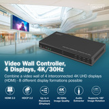 Digitus Controlador de videowall HDMI 4K, 4 pantallas, Splitter HDMI negro