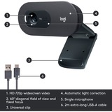 Logitech C505 HD cámara web 1280 x 720 Pixeles USB Negro, Webcam negro, 1280 x 720 Pixeles, 30 pps, 1280x720@30fps, 720p, 60°, USB