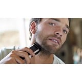 Philips 3000 series Barbero con posiciones de 1 mm de precisión, Cortapelo para barba blanco/Negro, Lavable, No necesita mantenimiento ni lubricación, Batería, Negro, Plata