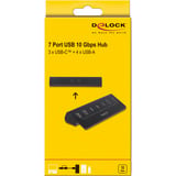 DeLOCK Hub USB 10 Gbps con 3 puertos USB Tipo-C y 4 puertos USB Tipo-A negro