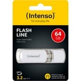 Intenso Flash Line unidad flash USB 64 GB USB Tipo C 3.2 Gen 1 (3.1 Gen 1) Blanco, Lápiz USB blanco, 64 GB, USB Tipo C, 3.2 Gen 1 (3.1 Gen 1), 70 MB/s, Tapa, Blanco