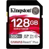 Kingston 128GB Canvas React Plus SDXC UHS-II 300R/260W U3 V90 for Full HD/4K/8K, Tarjeta de memoria negro, 128 GB, SD, Clase 10, UHS-II, 300 MB/s, 260 MB/s