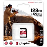 Kingston Canvas React Plus 128 GB SD UHS-II Clase 10, Tarjeta de memoria negro, 128 GB, SD, Clase 10, UHS-II, 300 MB/s, 260 MB/s