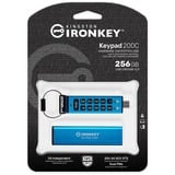 Kingston IronKey Keypad 200C USB-C de 256 GB 200C, FIPS 140-3 nivel 3 AES-256, Lápiz USB FIPS 140-3 nivel 3 AES-256, 256 GB, USB Tipo C, 3.2 Gen 1 (3.1 Gen 1), 280 MB/s, Funda, Azul