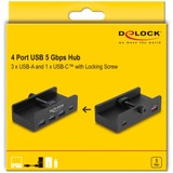DeLOCK Hub USB externo 5 Gbps de 4 puertos 3 x USB Tipo-A y 1 x USB Tipo-C™ con tornillo de fijación negro