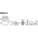 High Peak Tienda túnel familiar Meran 5.0, Tienda de campaña gris/Verde