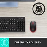 Logitech M190 ratón Ambidextro RF inalámbrico Óptico 1000 DPI negro/Rojo, Ambidextro, Óptico, RF inalámbrico, 1000 DPI, Rojo