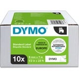 Dymo D1 etiquetas auténticas | rollo de 9 mm x 7 m | impresión negra sobre fondo blanco | autoadhesivas | para etiquetadoras LabelManager | 10 unidades, Cinta de escritura Blanco, Etiqueta para impresora autoadhesiva, 9 mm, 7 m, 300 g, 10 pieza(s)