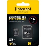 Intenso 3424470 memoria flash 16 GB MicroSD UHS-I Clase 10, Tarjeta de memoria negro, 16 GB, MicroSD, Clase 10, UHS-I, Class 1 (U1), Resistente a golpes, Resistente a la temperatura, Resistente al agua, A prueba de rayos X