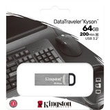 Kingston DataTraveler Kyson unidad flash USB 64 GB USB tipo A 3.2 Gen 1 (3.1 Gen 1) Plata, Lápiz USB plateado, 64 GB, USB tipo A, 3.2 Gen 1 (3.1 Gen 1), 200 MB/s, Sin tapa, Plata