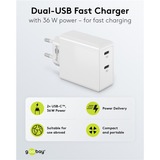 goobay Cargador rápido dual USB-C 36 vatios, PD blanco