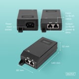 Digitus Inyector Gigabit Ethernet PoE+, 802.3at 30 W, Inyector PoE negro