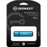 Kingston IronKey Vault Privacy 50 unidad flash USB 32 GB USB tipo A 3.2 Gen 1 (3.1 Gen 1) Azul, Lápiz USB celeste/Negro, 32 GB, USB tipo A, 3.2 Gen 1 (3.1 Gen 1), 250 MB/s, Tapa, Azul