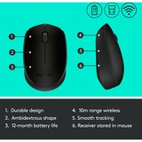 Logitech B170 Ratones, Ratón negro, Ambidextro, Óptico, RF inalámbrico, Gris