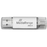 MediaRange Memoria USB combo 256 GB, Lápiz USB plateado/Transparente