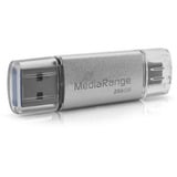 MediaRange Memoria USB combo 256 GB, Lápiz USB plateado/Transparente