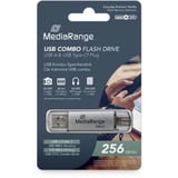 MediaRange Memoria USB combo 256 GB, Lápiz USB plateado/Transparente