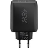 goobay Cargador rápido dual USB-C PD 45 vatios negro