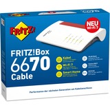 FRITZ! FRITZ!Box 6670, Router blanco/Rojo, Box 6670, Wi-Fi 7 (802.11be), Doble banda (2,4 GHz / 5 GHz), Ethernet, Blanco, Router de sobremesa
