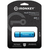 Kingston IronKey Vault Privacy 50 64 GB, Lápiz USB celeste/Negro