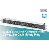 Digitus Regleta de enchufes 19" PDU con perfil de aluminio, 12 tomas C13 negro/Aluminio