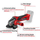 EINHELL Amoladora angular inalámbrica Power X-Change TC-AG 18/115 Li-Solo, 18 Voltios rojo/Negro
