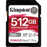 Kingston Canvas React Plus 512 GB SDXC UHS-II Clase 10, Tarjeta de memoria 512 GB, SDXC, Clase 10, UHS-II, 280 MB/s, 150 MB/s