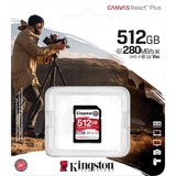 Kingston Canvas React Plus 512 GB SDXC UHS-II Clase 10, Tarjeta de memoria 512 GB, SDXC, Clase 10, UHS-II, 280 MB/s, 150 MB/s