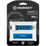 Kingston IronKey Keypad 200 de 256 GB, FIPS 140-3 nivel 3 cifrado AES-256, Lápiz USB azul, FIPS 140-3 nivel 3 cifrado AES-256, 256 GB, USB tipo A, 3.2 Gen 1 (3.1 Gen 1), 145 MB/s, Funda, Azul