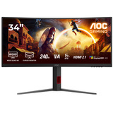 AOC G4 CU34G4Z pantalla para PC 86,4 cm (34") 3440 x 1440 Pixeles Wide Quad HD LED Negro, Rojo, Monitor de gaming negro (mate), 86,4 cm (34"), 3440 x 1440 Pixeles, Wide Quad HD, LED, 1 ms, Negro, Rojo