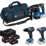 Bosch Set profesional 18V Martillo perforador GBH 18V-22 + Taladro atornillador GSR 18V-65 + Llave de impacto GDX 18V-285, Destornillador azul/Negro