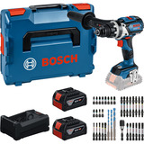 Bosch Tool set GSR 18V-110 C with 2x GBA 5.0Ah batteries, GAL 12V/18V-80 charger, and bit set (0 615 A50 0E3), Kit de herramientas en caja