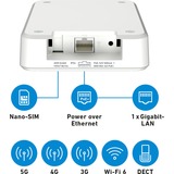 FRITZ! FRITZ!Box 6860 5G, Router WIRELESS LTE Box 6860 5G, Router de red móvil, Blanco, Gigabit Ethernet, 10,100,1000 Mbit/s, IEEE 802.3at, 802.11a, 802.11g, Wi-Fi 5 (802.11ac), Wi-Fi 6 (802.11ax)