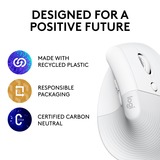Logitech Lift ratón mano derecha RF Wireless + Bluetooth Óptico 4000 DPI blanco/Gris claro, mano derecha, Diseño vertical, Óptico, RF Wireless + Bluetooth, 4000 DPI, Blanco