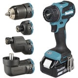 Makita Taladro atornillador a batería con sistema de cabezal intercambiable DDF491RTJ, 18 Voltios, Taladro/destornillador azul/Negro
