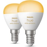 Philips Hue White Ambiance E14 Lámpara Inteligente Forma de Gota Paquete Doble 470 lm, Lámpara LED 