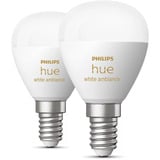 Philips Hue White Ambiance E14 Lámpara Inteligente Forma de Gota Paquete Doble 470 lm, Lámpara LED 