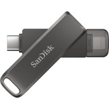 SanDisk iXpand unidad flash USB 128 GB USB Type-C / Lightning 3.2 Gen 1 (3.1 Gen 1) Negro, Lápiz USB negro, 128 GB, USB Type-C / Lightning, 3.2 Gen 1 (3.1 Gen 1), Girar, Protección mediante contraseña, Negro