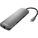 Sharkoon USB 3.0 Type C Combo Adapter tarjeta y adaptador de interfaz HDMI, RJ-45, USB 3.2 Gen 1 (3.1 Gen 1), Estación de acoplamiento gris oscuro, USB Tipo C, HDMI, RJ-45, USB 3.2 Gen 1 (3.1 Gen 1), Gris, 132 m, 5 Gbit/s, 130 mm