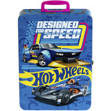 Theo Klein Maletín coleccionista Hot Wheels para 50 coches, Maleta azul/Rosa neón
