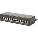 Digitus Panel de conexión de escritorio CAT 6A, clase EA, apantallado, Patch Panel negro, clase EA, apantallado, 10 Gigabit Ethernet, RJ-45, Negro, Acero galvanizado, SECC, Montaje en bastidor, 1U