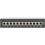 Digitus Panel de conexión de escritorio CAT 6A, clase EA, apantallado, Patch Panel negro, clase EA, apantallado, 10 Gigabit Ethernet, RJ-45, Negro, Acero galvanizado, SECC, Montaje en bastidor, 1U